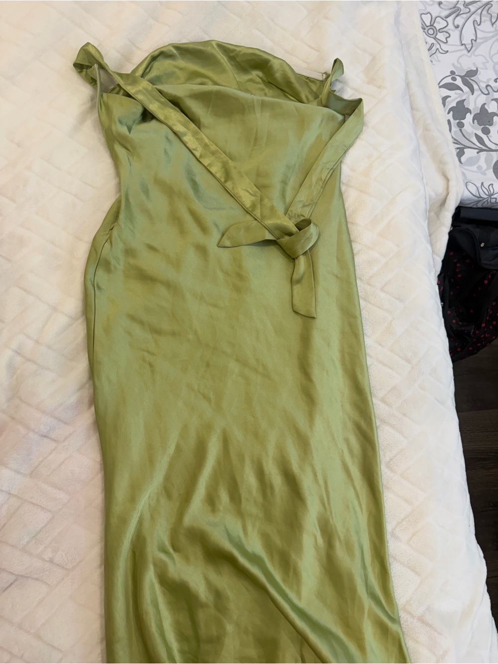 PRINCESS POLLY Strapless Satin Slip Dress in Chartreuse - Picture 8 of 8